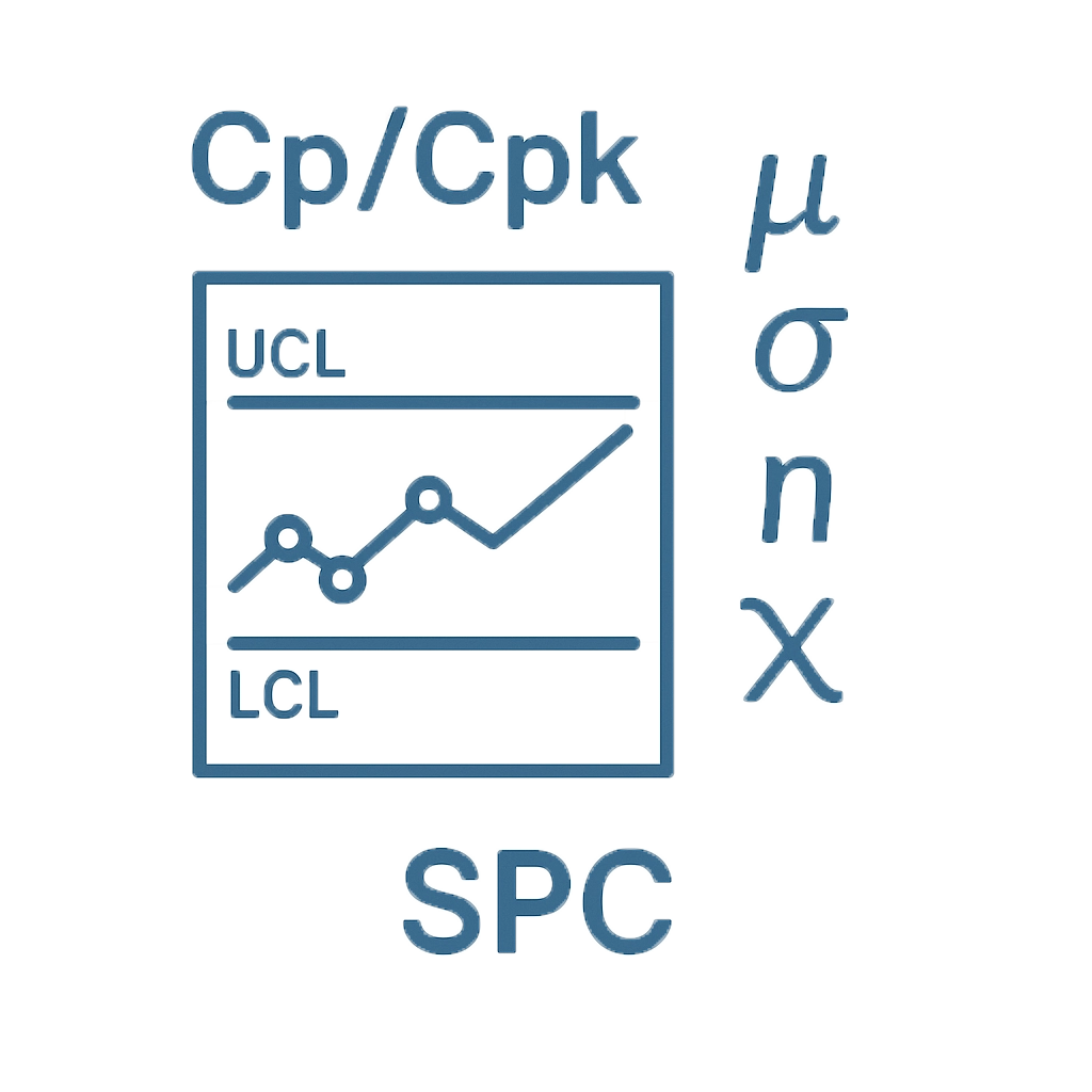 representing statistical process control with data recording, Cp/Cpk analysis, and key characteristic monitoring.