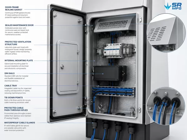 IP sealing and internal mounting details for custom self-service kiosk metal enclosure