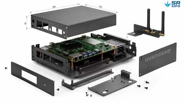 Fully customized smart home control metal housing with port cutouts and internal mounting structure