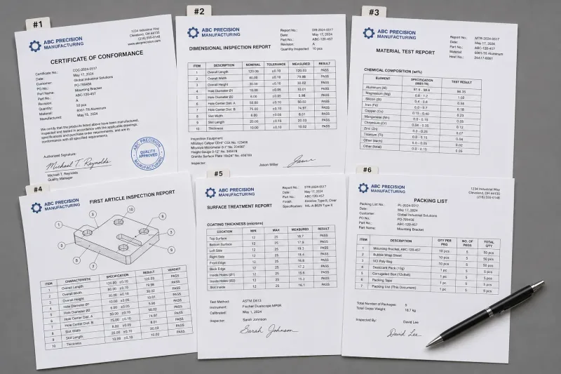 Close-up of shipping label on carton showing part number, revision, quantity, and destination fields with cross-reference to purchase order