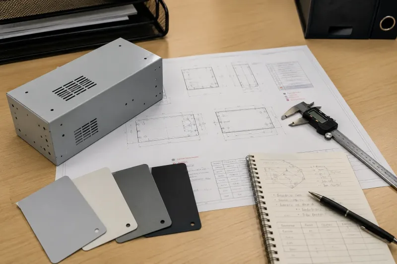 Sheet metal enclosure drawing review for powder coating compatibility