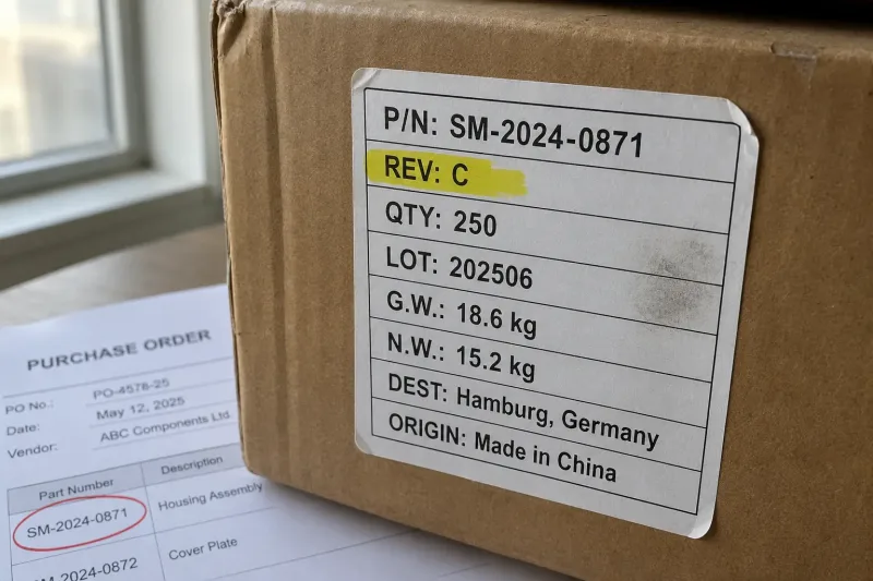Six quality documents fanned out on a desk including Certificate of Conformance, inspection report, material test report, FAI report, surface treatment report, and packing list