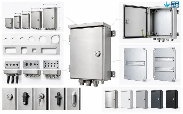 Custom size cutout internal layout and finish options for outdoor junction box enclosures