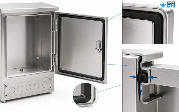Continuous gasket sealing system on an IP66 outdoor junction box enclosure