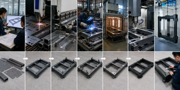Manufacturing process of a custom automation machine base frame