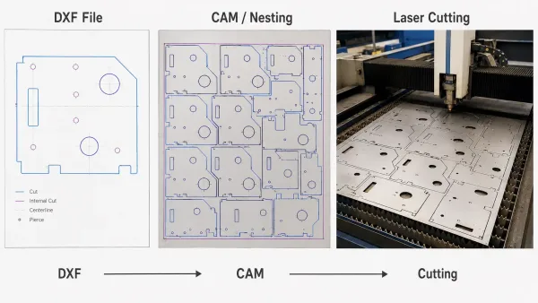 DXF to CAM software and laser cutting workflow