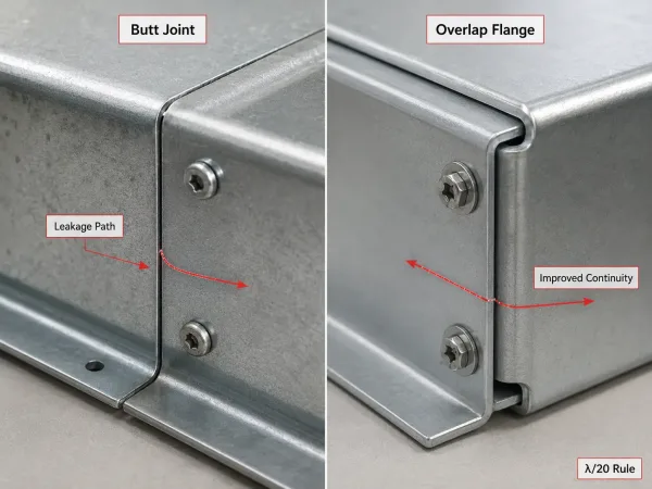 EMI leakage through gaps in a sheet metal enclosure seam