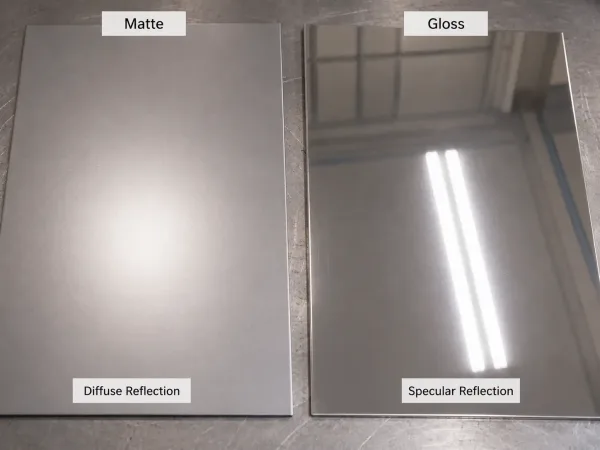 Gloss surface compared with matte surface on sheet metal