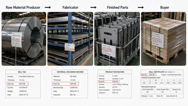 Heat number traceability from raw material producer to finished sheet metal parts