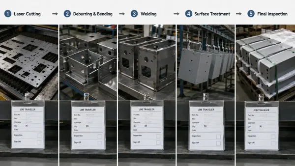 Job traveler moving through a sheet metal fabrication process