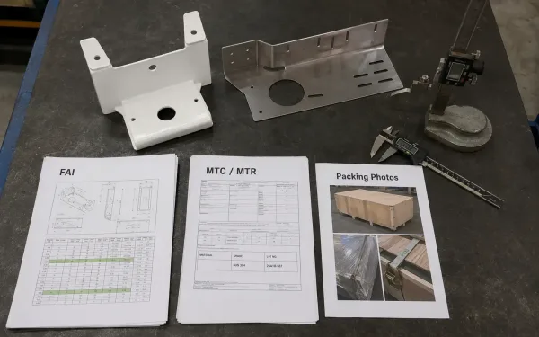 Pre-shipment inspection evidence for fabricated sheet metal parts