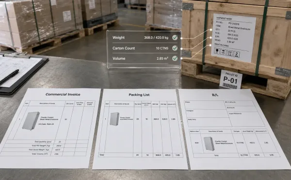 Export document verification for sheet metal shipments from China