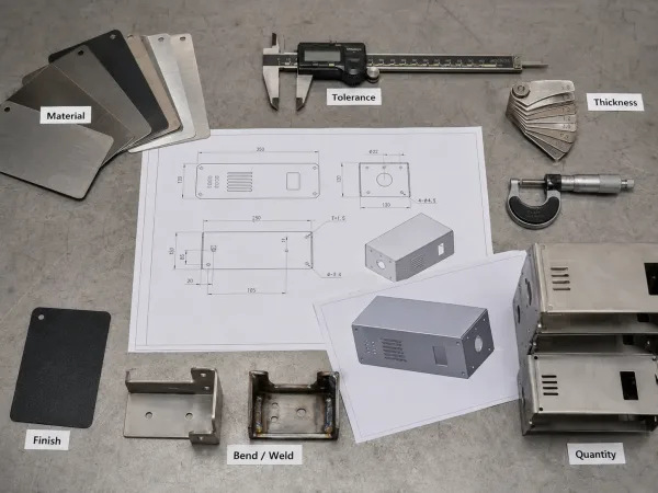 Sheet metal RFQ preparation with material thickness tolerance finish bend weld and quantity requirements