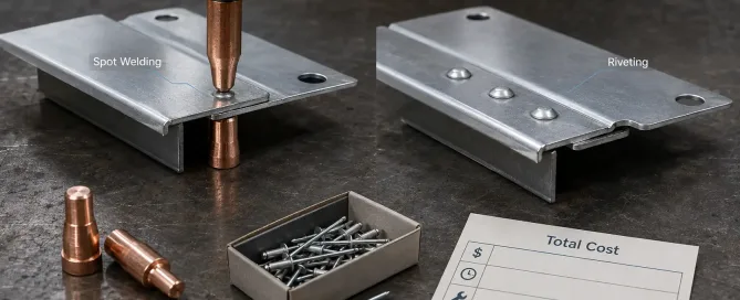 Spot welding and riveting comparison for sheet metal part cost evaluation