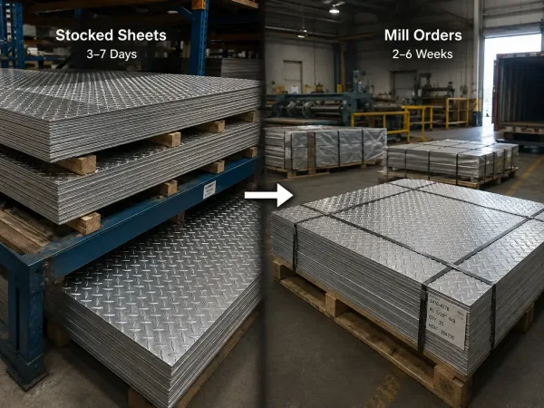 Comparison of stocked checker plate sheets and mill-order supply paths