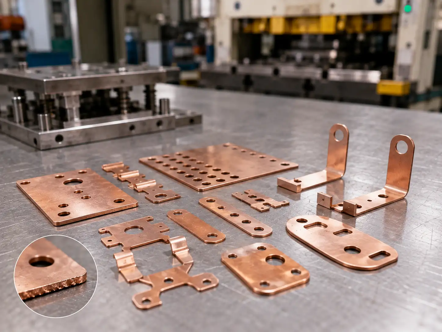 T2 and T3 pure copper parts showing blanking and punching quality in metal fabrication