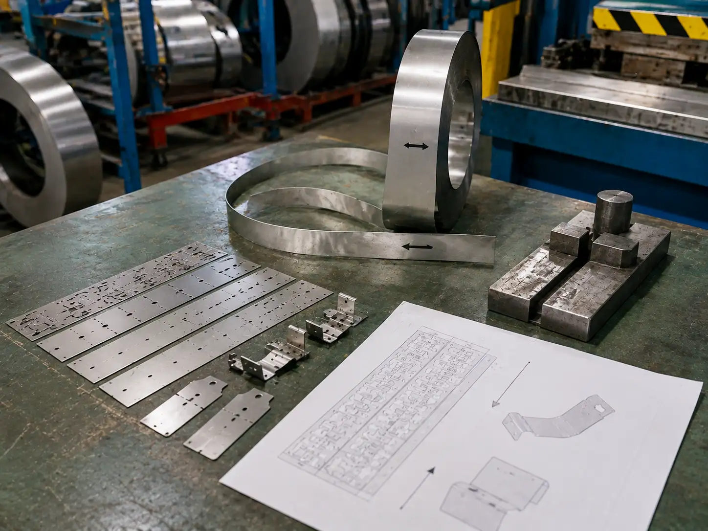 Directional Properties of SUS301 Strip in Fabrication SUS301 strip material and formed parts showing rolling direction considerations in sheet metal fabrication