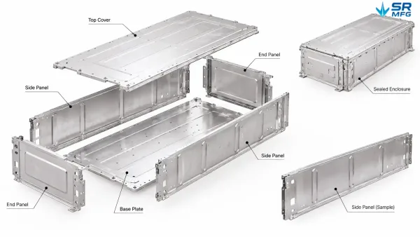 EV battery box side panel structure within a sealed battery enclosure