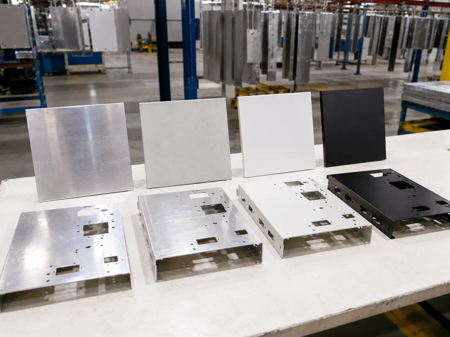AA 1060 and AA 1100 aluminum sheet metal parts prepared for powder coating and painting