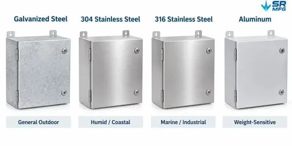 Galvanized steel stainless steel 304 316 and aluminum solar enclosure material comparison