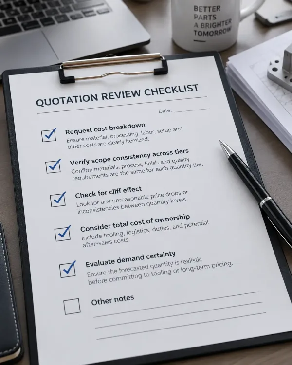 Checklist for buyers when evaluating price break quotes