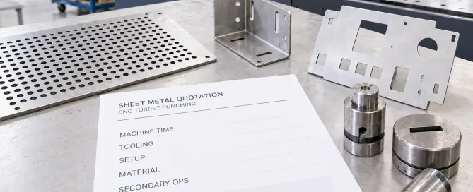 CNC turret punching cost factors including tooling setup and machine time