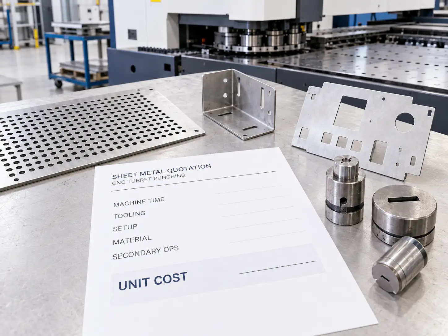 CNC turret punching cost factors including tooling setup and machine time