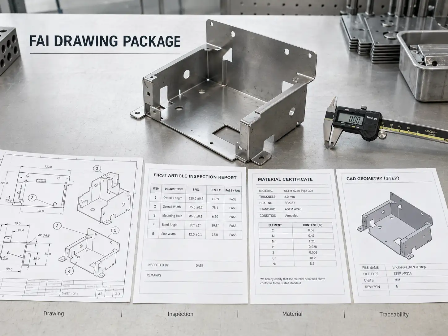 Complete FAI drawing package for sheet metal parts and overseas suppliers