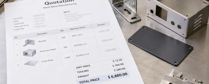 Manufacturing quote total price with sheet metal parts and cost line items
