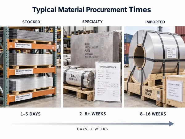 Comparison of procurement times for stocked specialty and imported metal materials