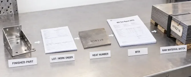 Material traceability from finished sheet metal part back to raw material batch