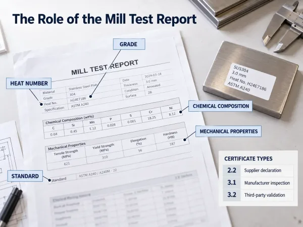 Mill test report and EN 10204 certificate types