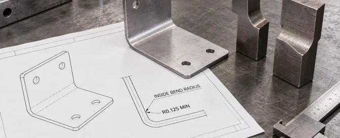 Minimum inside bend radius callout on a sheet metal engineering drawing