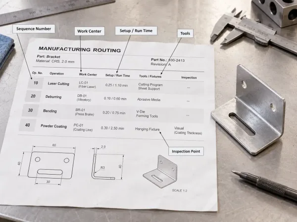 Manufacturing routing with operation sequence numbers for sheet metal fabrication
