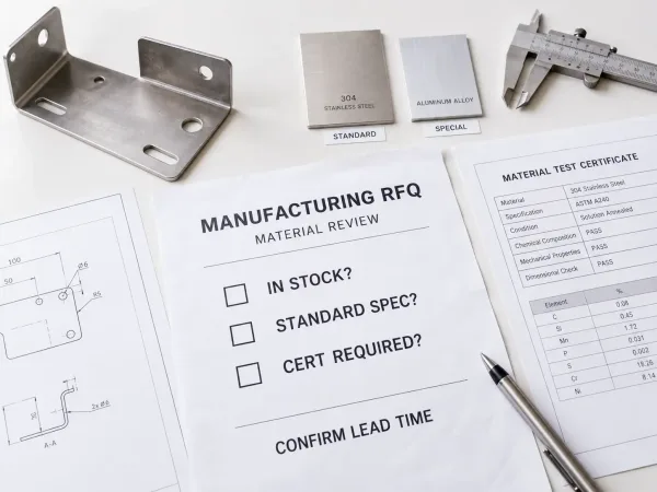 RFQ material availability and specification review for shorter procurement lead times