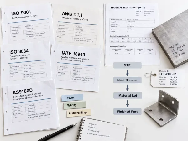Sheet metal supplier certification and material traceability review