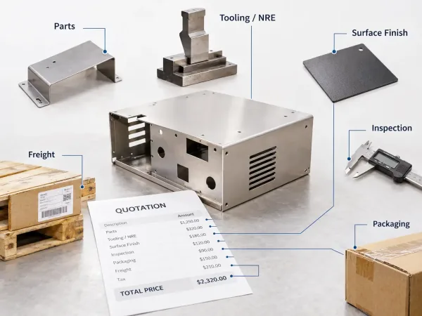 Total price cost components on a sheet metal manufacturing order