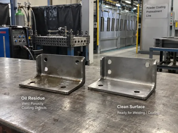 Clean sheet metal surface required before welding and powder coating