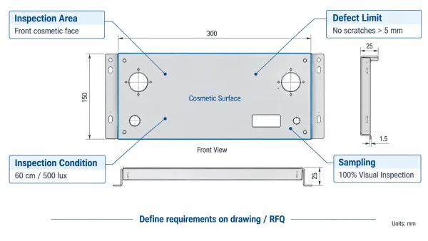 Sheet metal drawing callout for visual inspection requirements