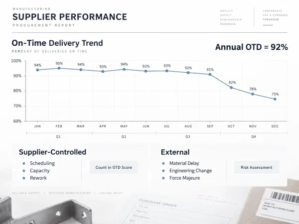 Supplier on-time delivery trend and delivery delay root causes