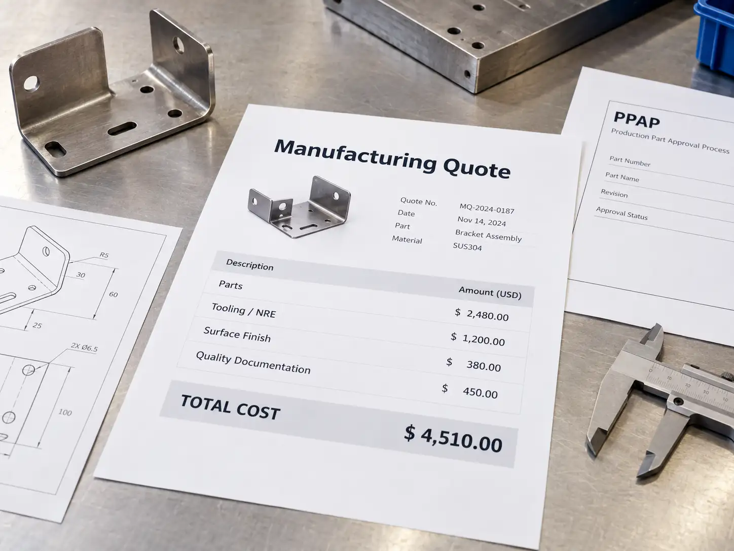 OEM fabrication quote with supplier quality documentation cost breakdown