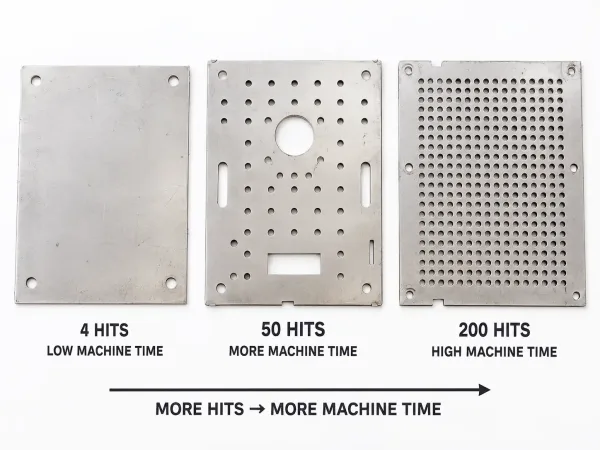 CNC turret punching hit count comparison and machine time