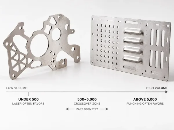 Turret punching vs laser cutting cost by production volume
