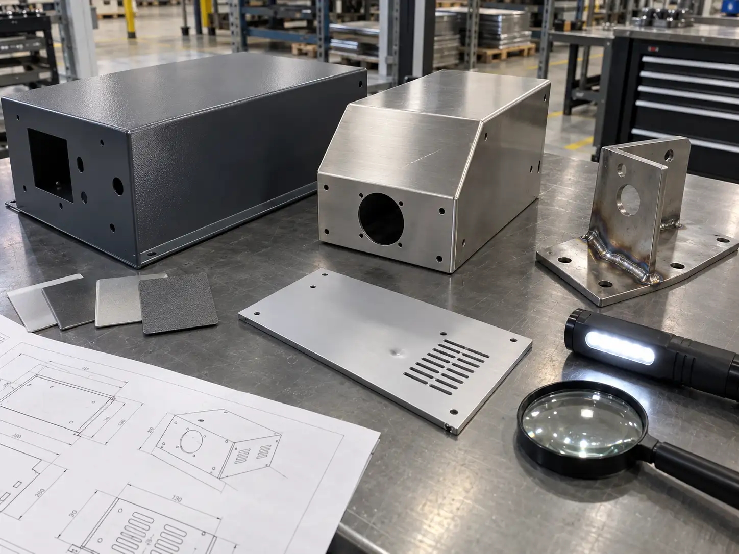 Visual inspection of sheet metal parts for surface defects and quality acceptance